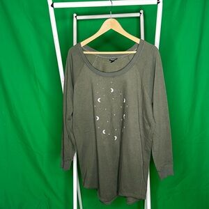 Olive Crewneck Sweatshirt With Small Moon Detailing